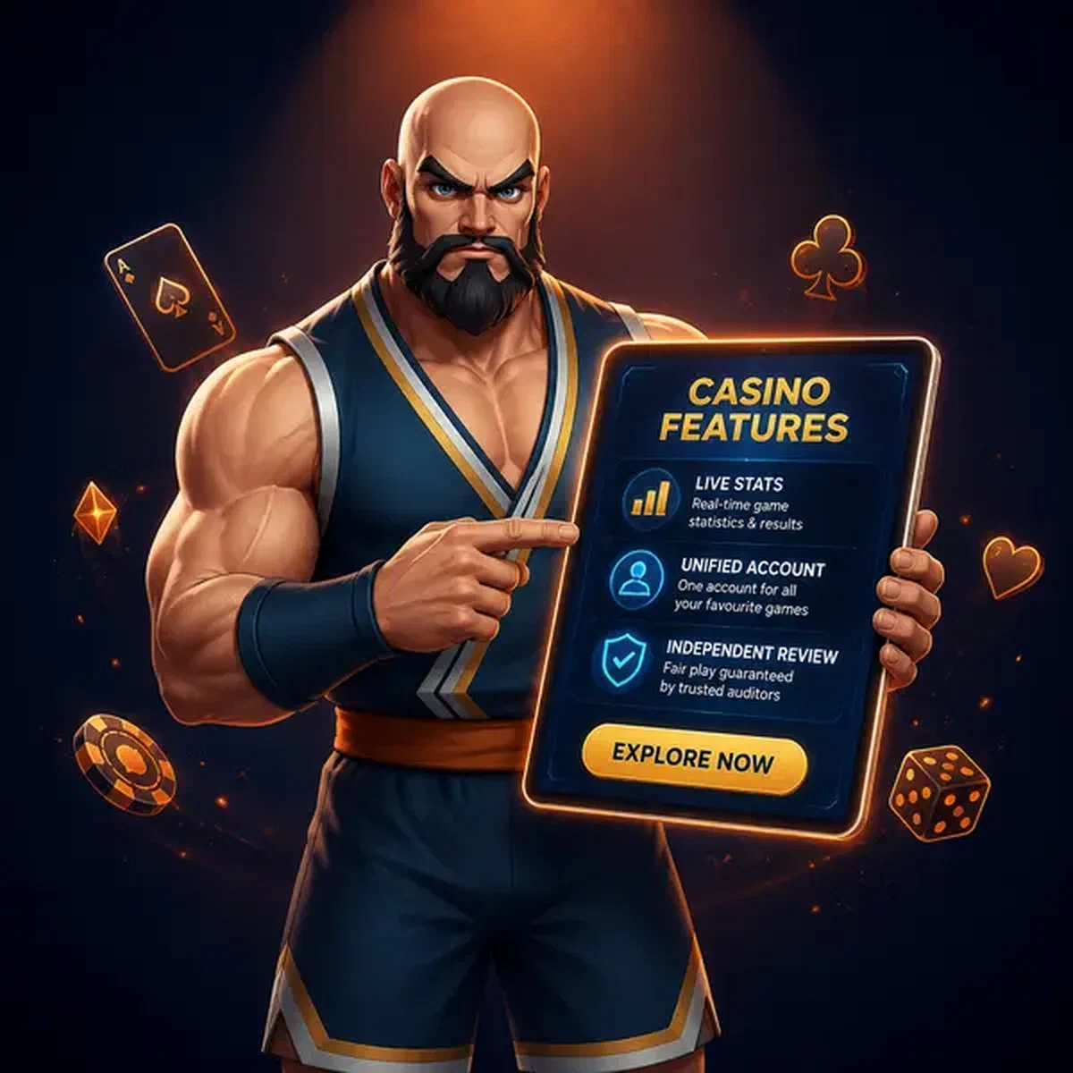Embajador profesional de casino presentando características de BetOnRed Casino en tableta digital brillante